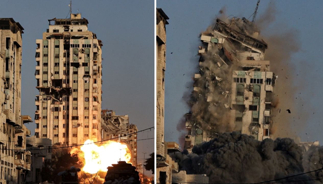 israil gazzede mekke adli en yuksek binayi vurdu BYF7J1Im